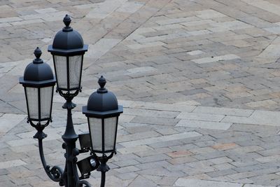 High angle view of street light on footpath