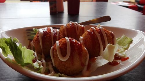 Close-up of food served in plate