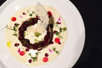 High angle view of food served in bowl