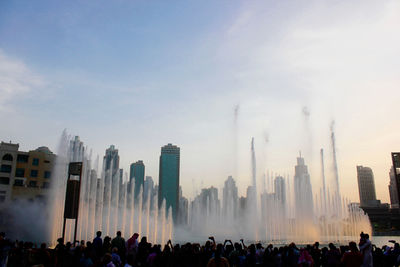 The dubai fountain near the dubai mall- world's largest choreographed fountain system.burj khalifa
