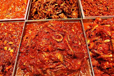 High angle view of meat for sale