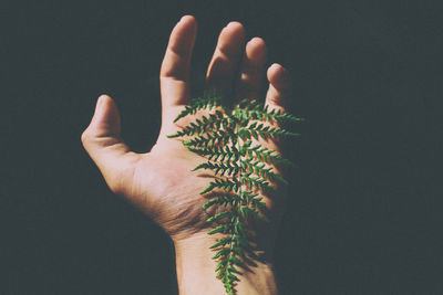 Close-up of hand against black background