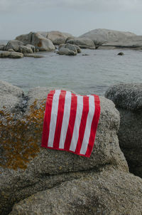 Close-up of flag on mountain