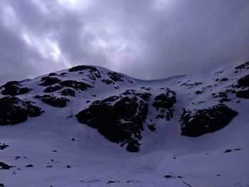 Scenic view of snow covered mountains against sky