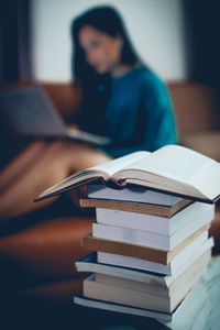 Close-up of books on table