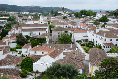 High angle view of buildings in town