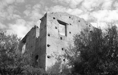 Low angle view of old building against sky