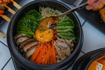 High angle view of food in container