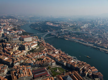 High angle view of cityscape against clear sky