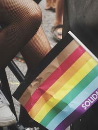 A rear view of a woman at the pride parade in denmark