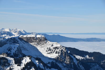 Scenic view of snowcapped mountains against sky