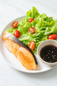 Close-up of food served in plate