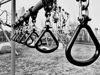 Close-up of chain hanging on metal