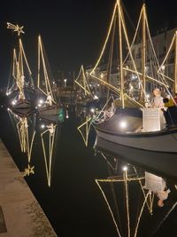 Illuminated commercial dock at night