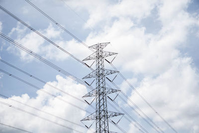 Low angle view of electricity pylon against sky