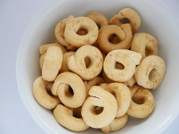 High angle view of cookies in plate