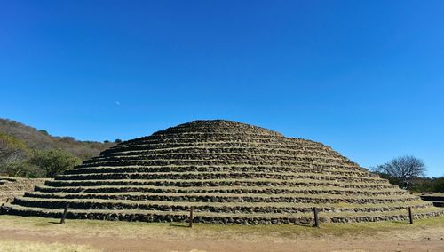 Scenic view of agricultural field against clear blue sky