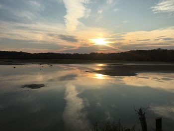 Scenic view of lake against sky during sunset