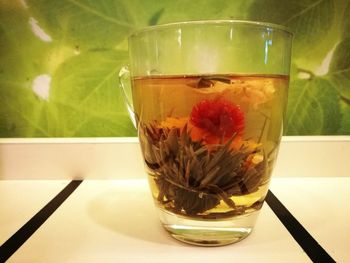 Close-up of tea cup on table