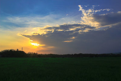 Scenic view of field against sky during sunset