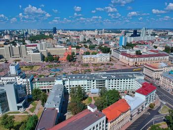 High angle view of townscape against sky