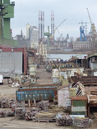 High angle view of construction site in city