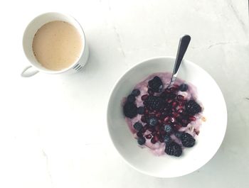 High angle view of breakfast in bowl on table