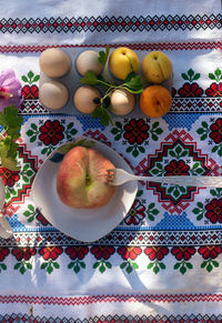 High angle view of food on table