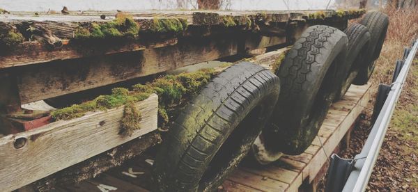 High angle view of abandoned machinery