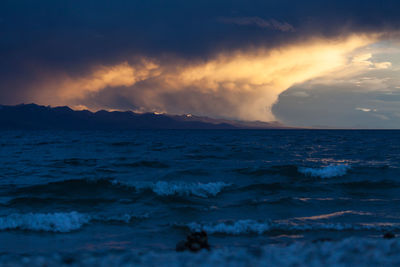 Scenic view of sea against dramatic sky