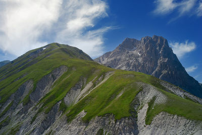 Scenic view of green mountains against sky