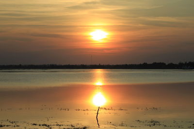 Scenic view of lake against sky during sunset