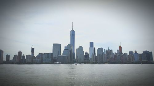 City skyline with river in background