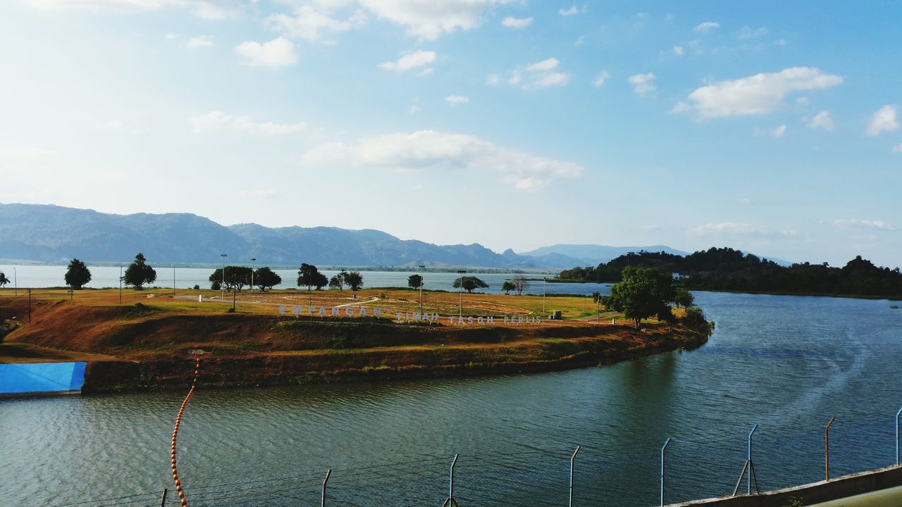 water, mountain, sky, tranquil scene, scenics, tranquility, beauty in nature, lake, nature, mountain range, sea, cloud - sky, railing, idyllic, river, cloud, day, pier, outdoors, non-urban scene