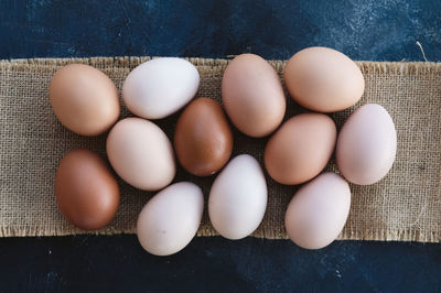 High angle view of eggs in container on table