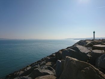 Scenic view of sea against clear sky