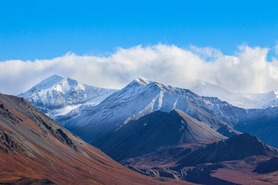 Scenic view of snowcapped mountains against sky