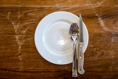 High angle view of breakfast on table