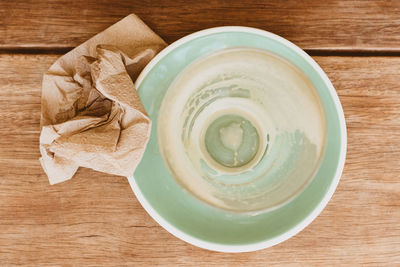 High angle view of drink on table