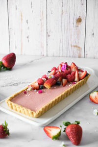 High angle view of dessert in plate on table