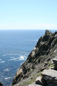 Scenic view of sea against clear blue sky