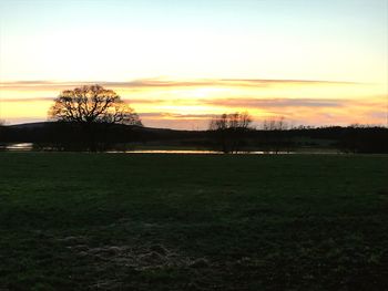 Scenic view of field against sky during sunset