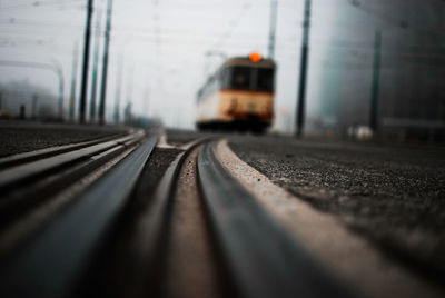 Close-up of train on railroad track