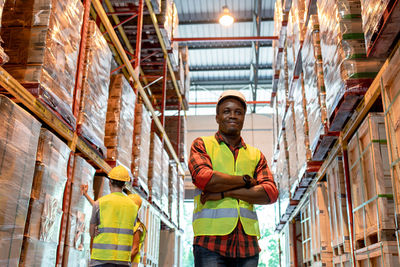 Portrait of man working in abandoned building