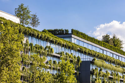 Germany, baden-wurttemberg, stuttgart, office building covered in green creeping plants