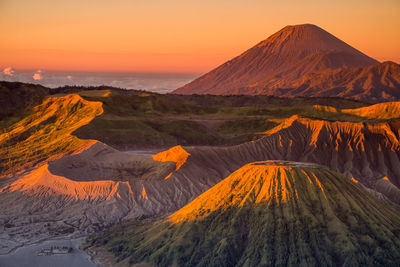 Aerial view of landscape during sunset