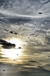 Birds flying over sea against sky