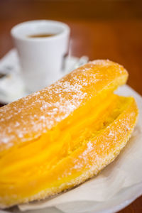 Close-up of dessert in plate on table