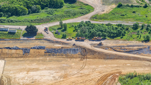 High angle view of road amidst field