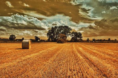 Scenic view of field against cloudy sky